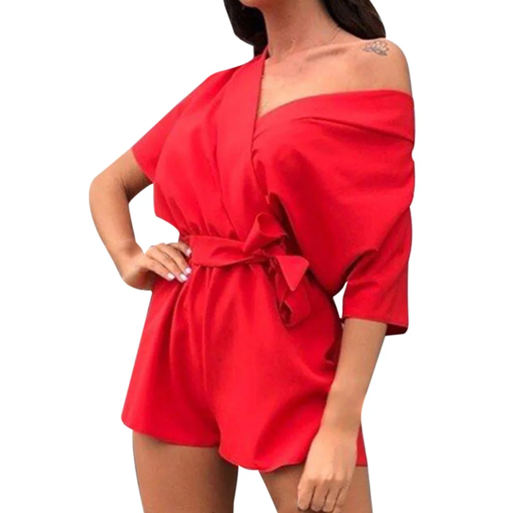 Летний женский однотонный комбинезон повседневный ремень элегантные бальные