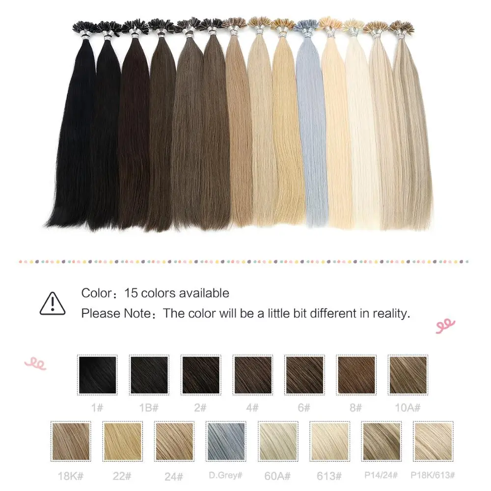 Neitsi Double Drawn Straight Remy 100% Human Fusion Hair Nail U Tip Pre Bonded Keratin Capsules Hair Extensions 16