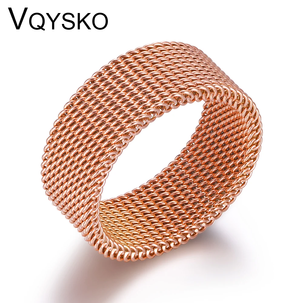 Кольца из нержавеющей стали под розовое золото 8 мм|mesh ring|ring weddingring women |