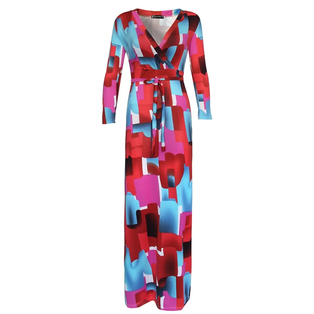 Женское длинное платье с длинным рукавом и глубоким v образным вырезом|maxi dress