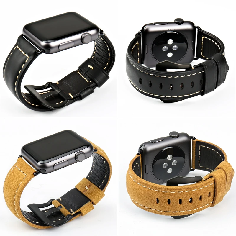 MAIKES Watchband Genuine Leather Watch Strap Bracelet For Apple Watch Band 45mm 41mm series 7/6/5/4/3 For iwatch Band 44mm 40mm