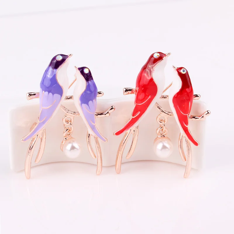 Брошь для мужчин и женщин TODOX фиолетовая брошь с жемчужинами в виде птиц