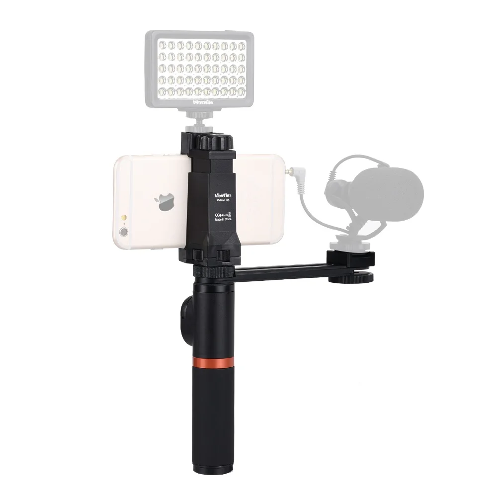 CoMica смартфон Grip Rig комплекты микрофона селфи-палка светодиодный светильник двойные ручки Стабилизатор для камеры Gopro видео вещания