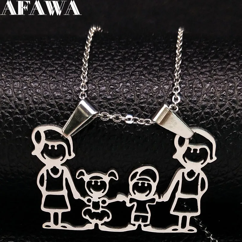 new 2mom1 boy 1girl Ожерелье из нержавеющей стали, ожерелье для мамы и семьи, ювелирное изделие серебряного цвета, ожерелье-чокер для мальчика и девочки, подарок для женщин N2201 - Окраска металла: new 2mom1 boy 1girl