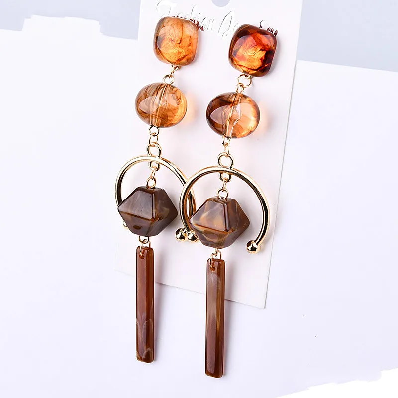 DIY серьги длинные полосатые имитация сосны нефрита Смола Прямые из бисера