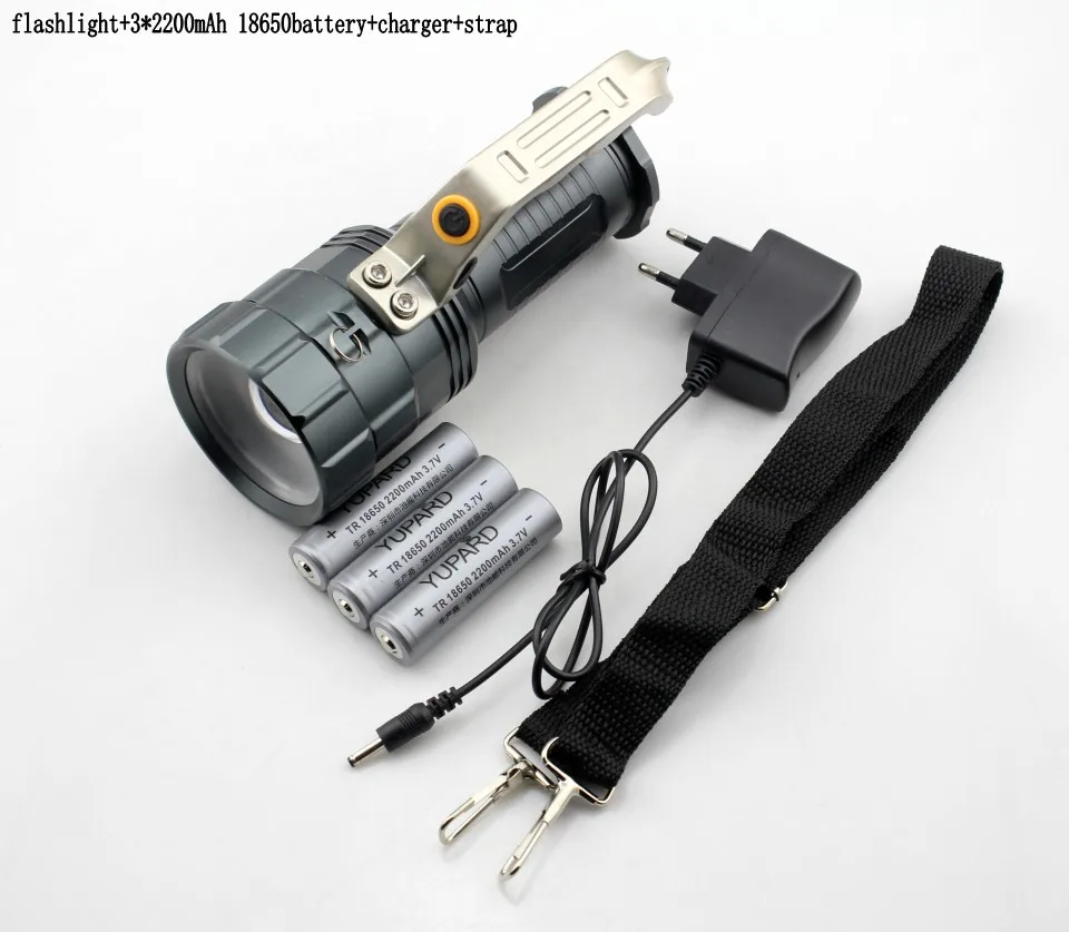YUPARD zoomable XM-L2 led T6 яркий фонарик высокой мощности прожектор лампа+ 3*2200 мАч 18650 батарея+ зарядное устройство
