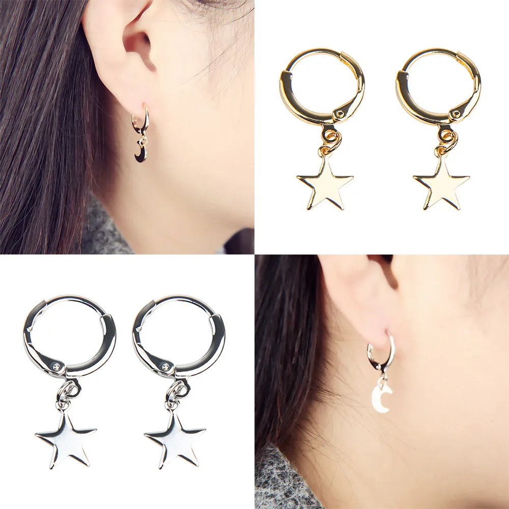 Модные пятиконечные серьги звезда луна ушное кольцо популярные аксессуары