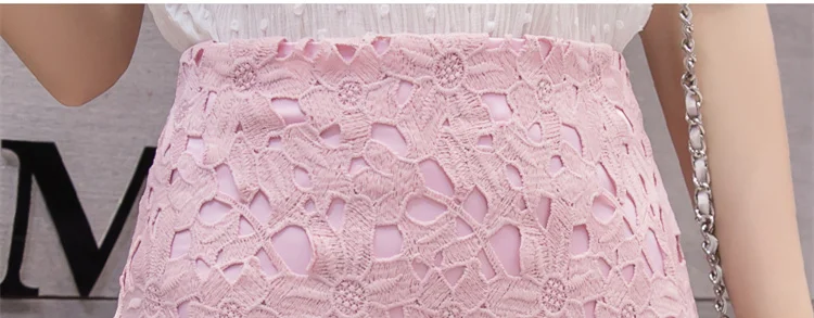 Elegant Lace Pencil Skirts Hollow Out Pink White Black Bandage Short Skirt For Women Spring Summer Work Wear High Waist Skirts