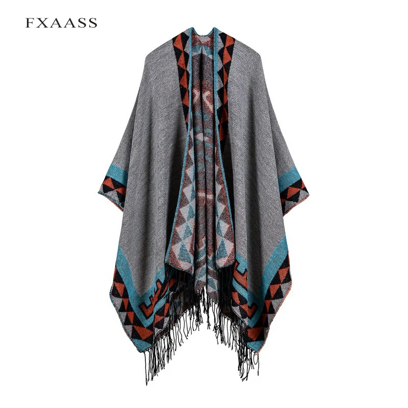 

FXAASS New Autumn/Winter Shawl Fashion Diamond Poncho Women Scarf Cloak Luxury Tassel Cashmere Scarves Warm Pashmina Wholesale