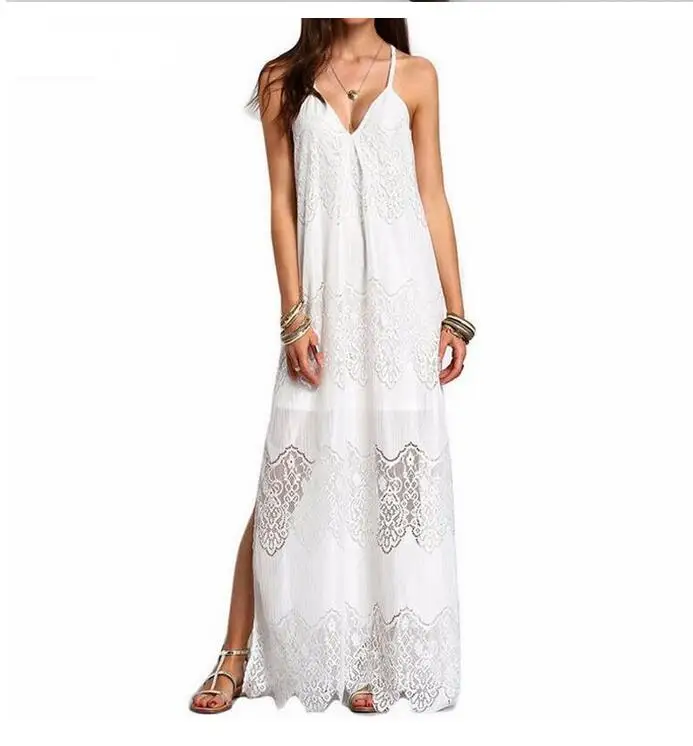 Vestido De Festa Длинные платья 2018 Женская пляжная одежда белое платье без рукавов Макси