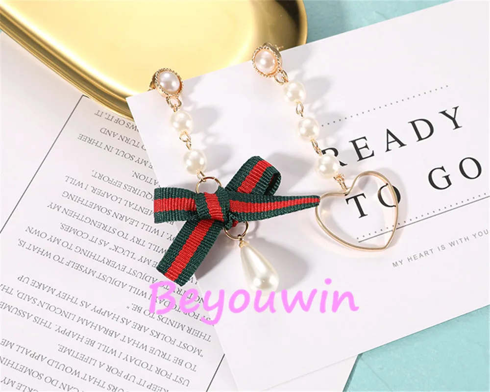 200pcs/lot fashion red green pearl heart style earrings wholesale stylish lady tassel for girl | Украшения и аксессуары