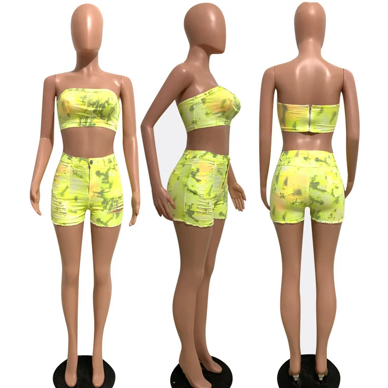 Клубная одежда джинсовый комплект из двух предметов Женский Сексуальный Топ без