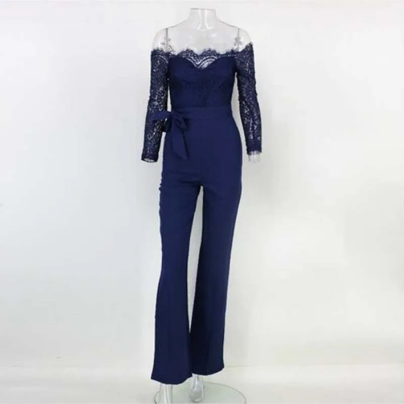 Сексуальные кружева шить без бретелек комбинезон плотно Playsuit Для женщин Клубная одежда пляж вечерние ползунки шелк тутового шелкопряда Сетка комбинезоны - Цвет: Navy Blue