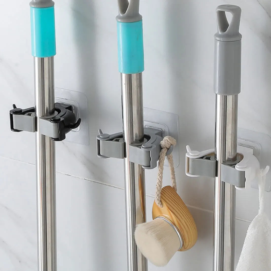 

Wall Mounted Mop Organizer Holder Brush Broom Hanger Storage Rack Kitchen Tool Wall Housekeeper Accessory Hanging Pipe Hooks