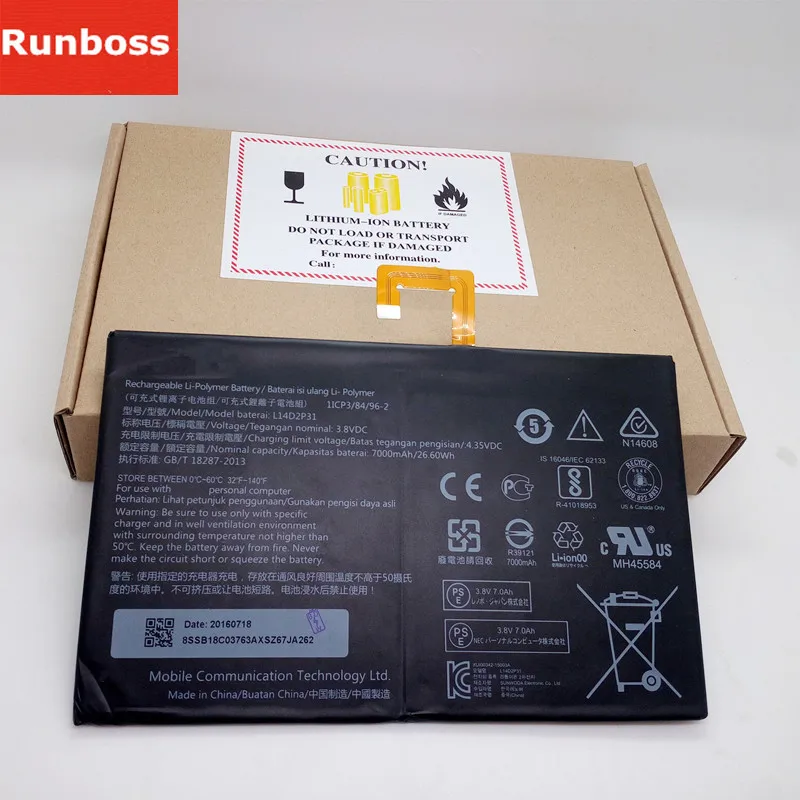 Runboss 7000 мА/ч, L14D2P31 Батарея для lenovo Tab 2 A7600-F A10-70F Tab2 A10-70 A10-70L батареи