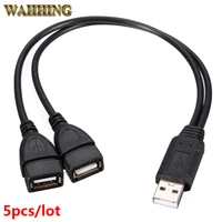 5pcs usb 2 0 male to dual usb female hub data transfer cable power cable splitter computer usb otg charging cable adapter hy319