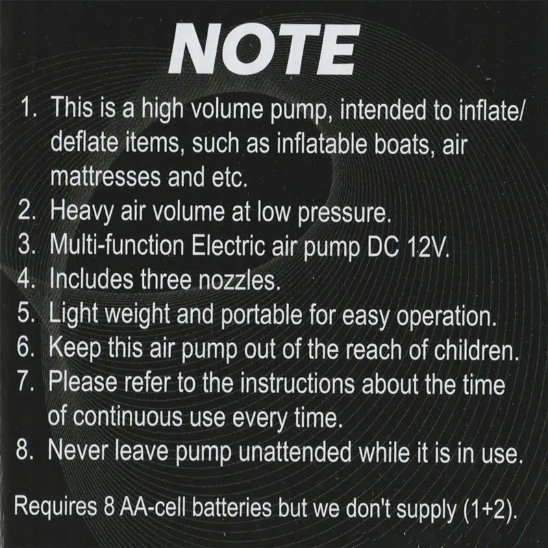 Электрический воздушный насос на 8 батарейках типа АА для домашнего