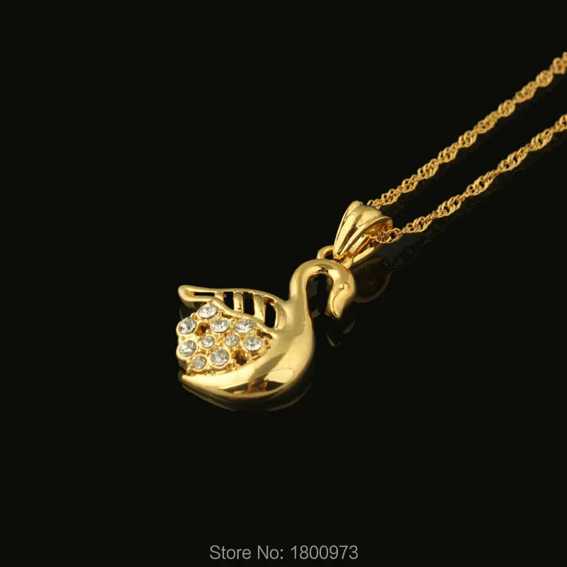 Новое поступление золотистого цвета Кристалл Циркон лебедь кулон ожерелье