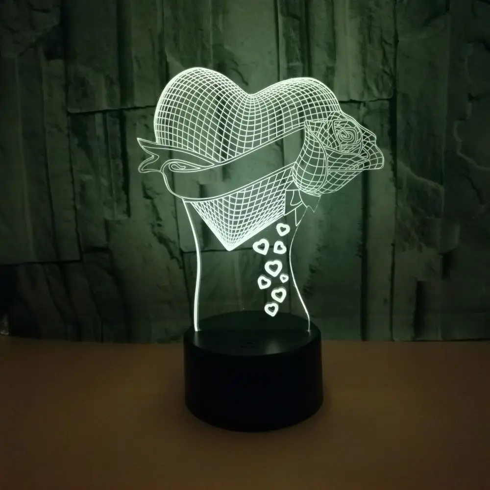 Любящая Роза 3d ночник семь красочное Сенсорное управление Led визуальная
