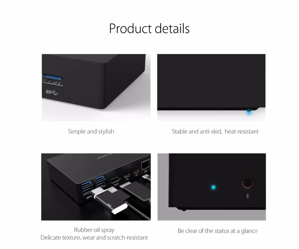 ORICO type-C Универсальная док-станция с 6 портами USB3.0-A и type-C PD DC 12V RJ45 HDMI 4K высококлассная dock-SDB1 расширения