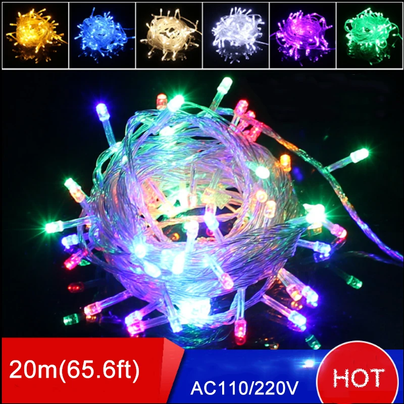 2017 Hot sale 5pcs/lot  20M 200 LED String Light 110V/220V 8 Display Modes led Christmas tree lights for Party Wedding