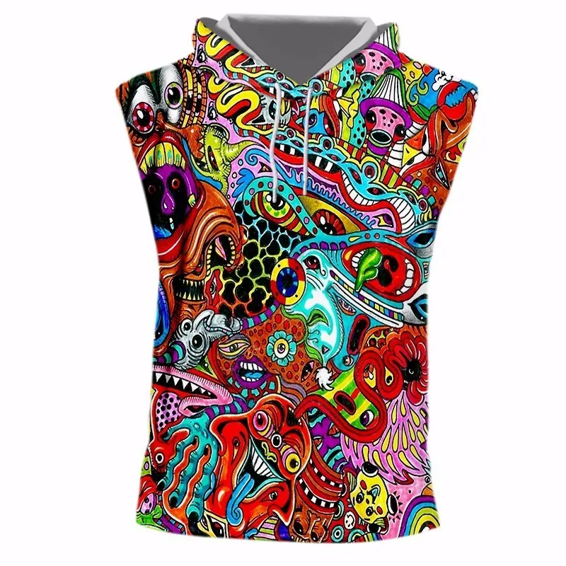 Мужской спортивный костюм OGKB без рукавов с о-образным вырезом и 3D принтом красным