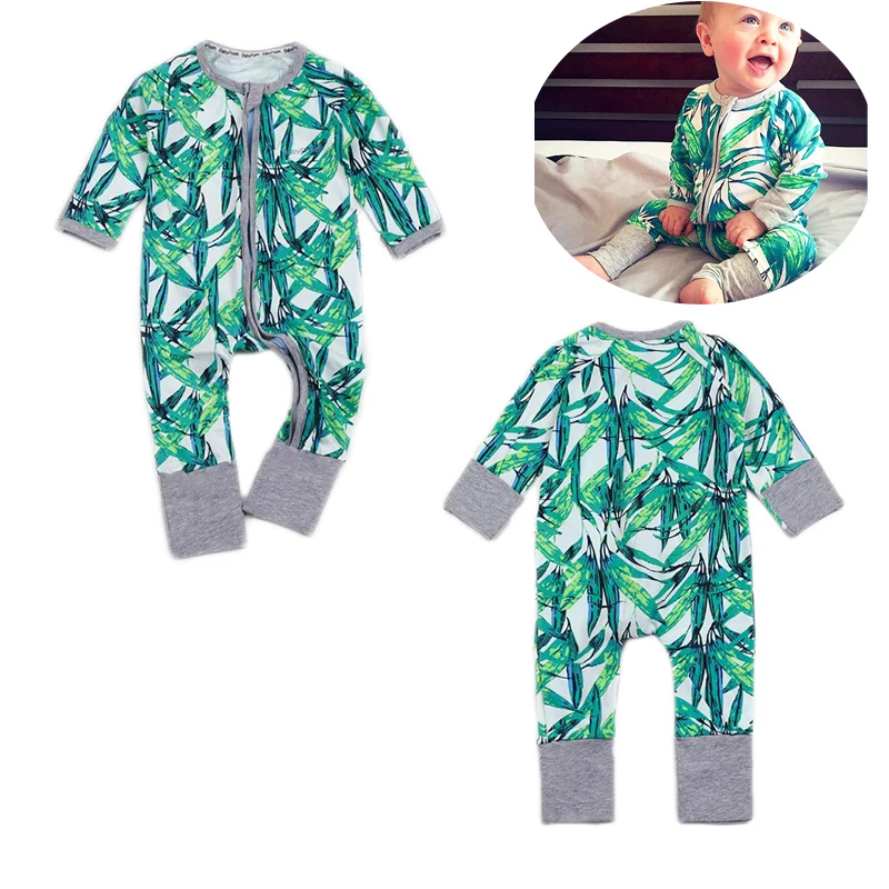 Бамбуковые листья хлопчатобумажная детская одежда для ползания малышей