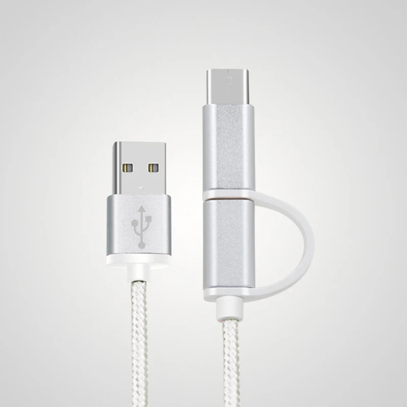 2 в 1 2a кабель для быстрой зарядки Micro USB + Type C плетеный шнур HUAWEI Mate 9 8 7/P7/P8 Lite/P9