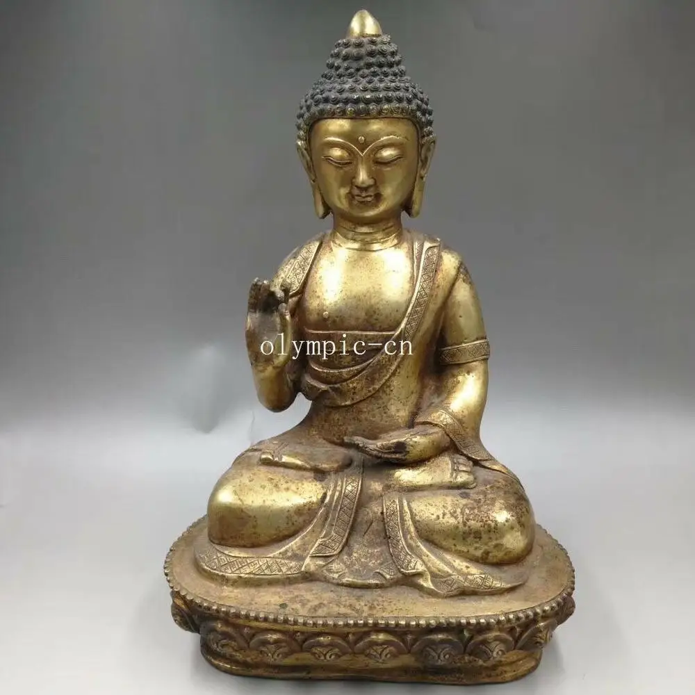 

15'' bronze copper gild carved buddhism tathagata Sakyamuni buddha statue