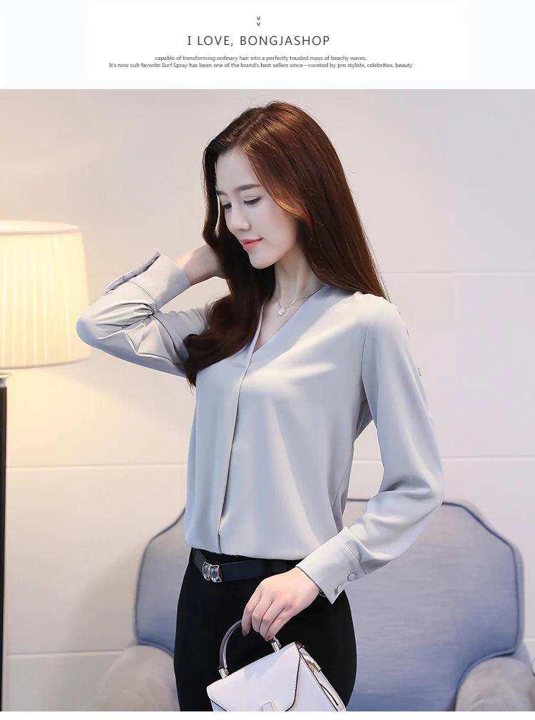2017 новое поступление Осенняя рубашка женская шифоновая блузка Корейская с
