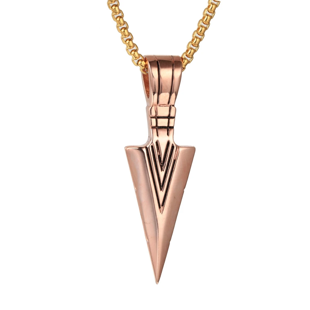 N018-RoseGold Мужские ожерелья из нержавеющей стали с изображением копья воина, подвески-цепочки в стиле панк, рок, хип-хоп, креативность для мальчиков, модные ювелирные изделия, подарок - Окраска металла: N018-RoseGold