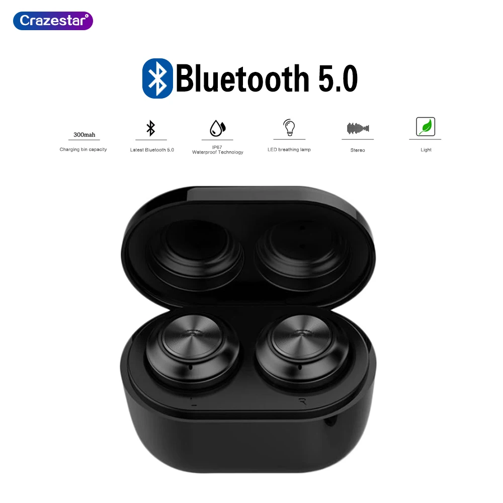 TWS HIFI Wireless Bluetooth Earphone V5.0 4D Stereo Waterproof Mini In-Ear Headset with Mic for All Smart Phone | Электроника