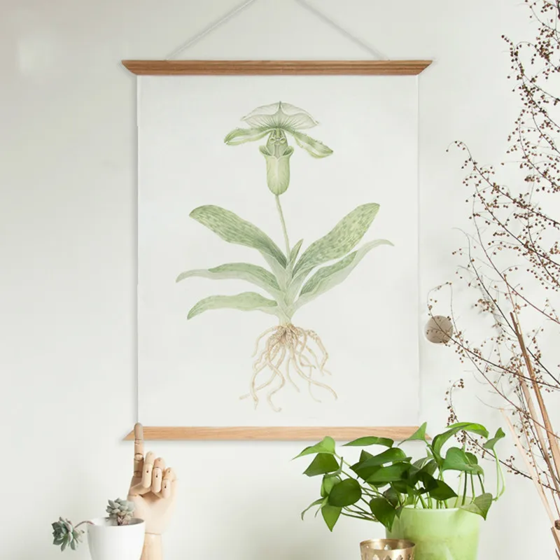 

Country Style Fresh Green Plants Flora Painting Wooden Poster Hanger Wall Decorative Poster Frame Scroll Hang Art Photo Prop