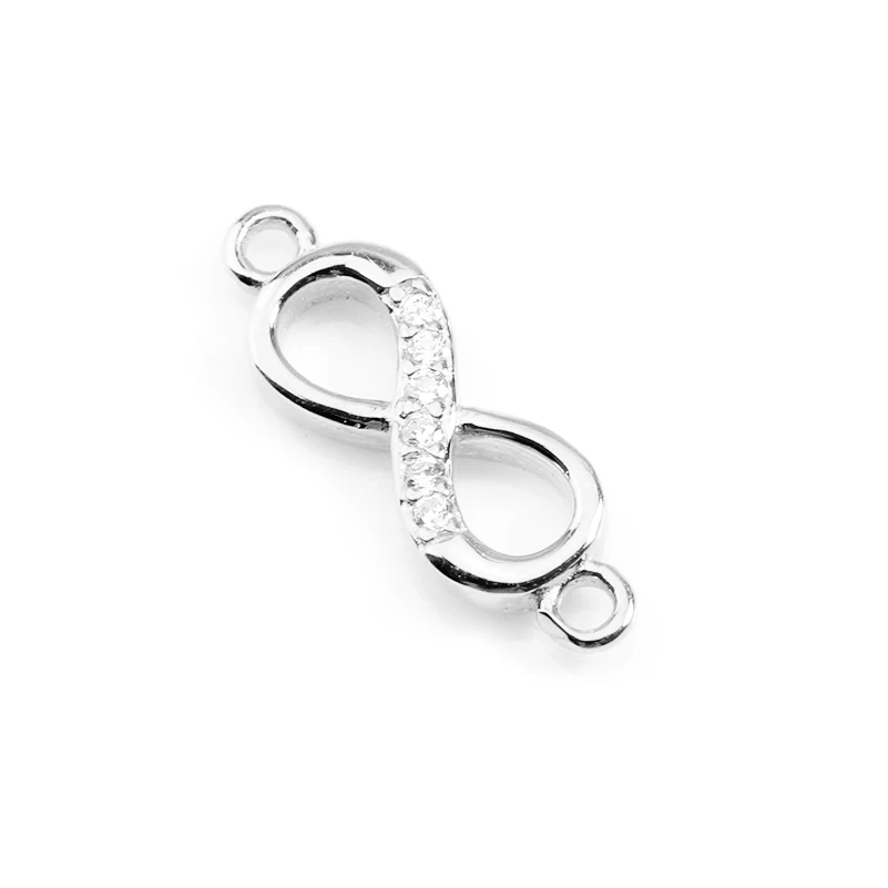 Silver Покрытые серебром 925 пробы Love Infinity коннекторы с кристаллами для изготовления ювелирных изделий, браслетов, ювелирных изделий, аксессуаров DIY 17x5 мм - Цвет: Silver