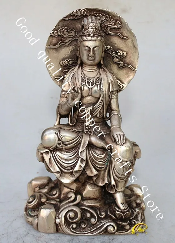 Handmade white copper Guanyin bodhisattva Buddha statue