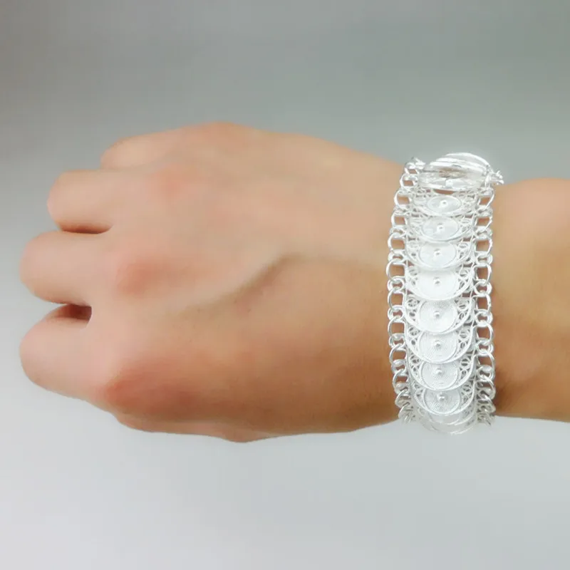 Женский винтажный браслет цепочка из стерлингового серебра 999 пробы ручной