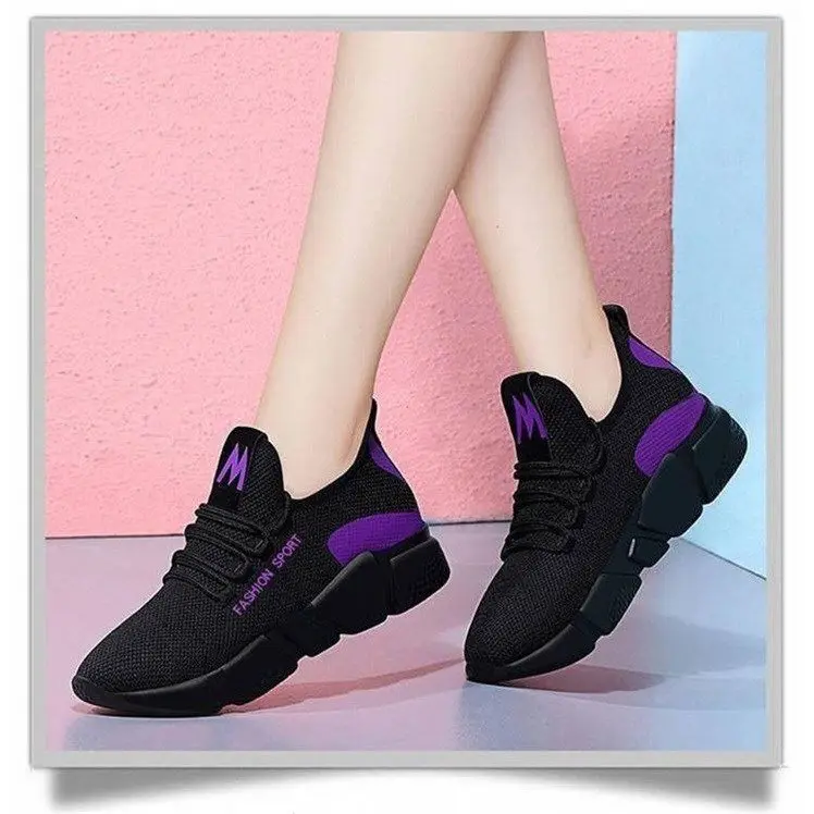 Женские сетчатые кроссовки фиолетовые дышащие на плоской подошве с перекрестной