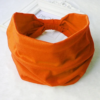 Orange Однотонная широкая Лоскутная хлопковая спортивная повязка для головы для женщин взрослых Модная Повседневная Эластичная повязка на волосы "тюрбан" головные уборы аксессуары для волос - Цвет: Orange