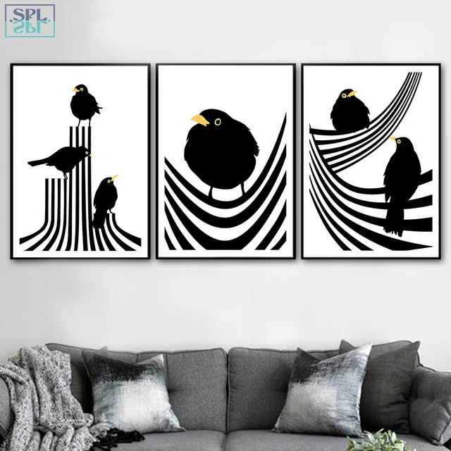 

SPLSPL Abstract Black And White Painting Line Bird Animals Poster A4 Art Print on Canvas Wall Picture for Living Room Decoration