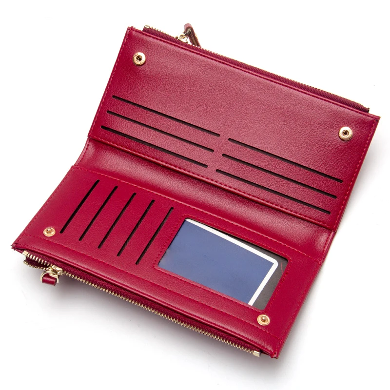 Длинный кошелек тонкий женский в клетку Женский с несколькими двойными молниями