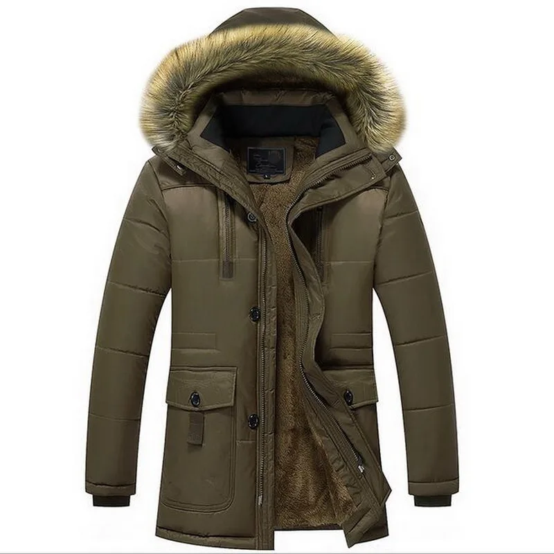 Male Coat Windproof Outerwear Faux Fur Parka Winter Coat  Men Thick Jacket Down Parkas Warm Hooded Fleece Parkas M-5XL