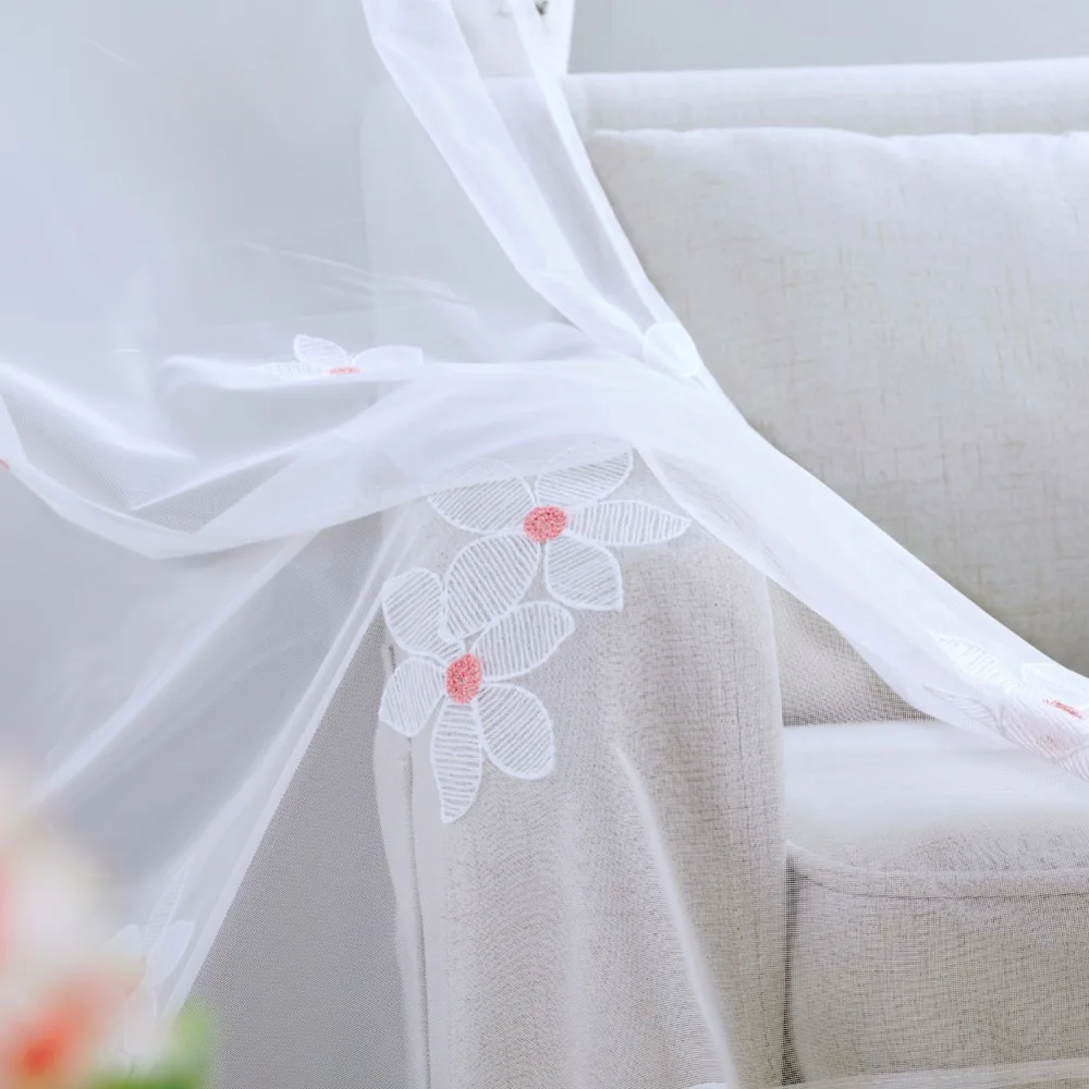 Розовый цветочный тюлевой занавес белая Современная прозрачная панель