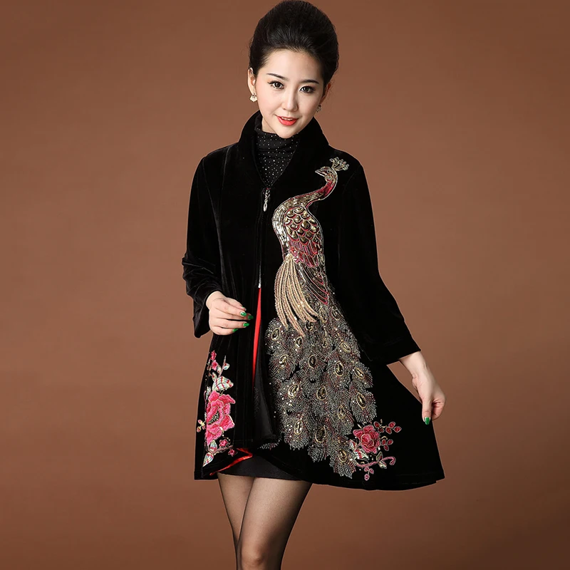 Женское бархатное платье с вышивкой размера плюс 6XL Женский бархатный кардиган