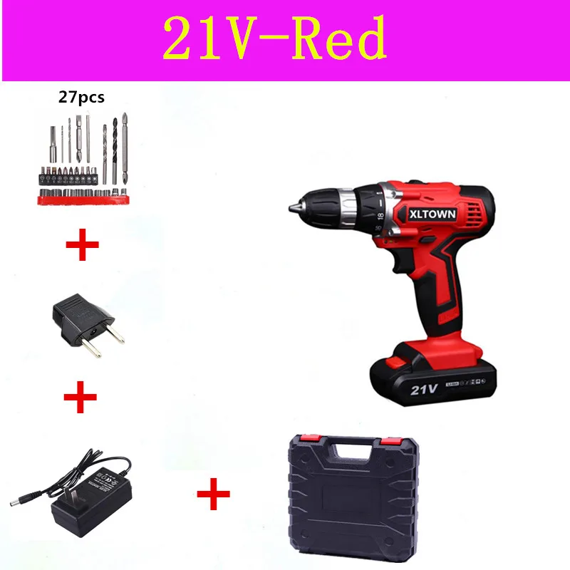 Red C XLTOWN 21 в Аккумуляторная дрель Бытовая многофункциональная электрическая отвертка перезаряжаемая литиевая батарея электрическая отвертка инструменты - Цвет: Red C