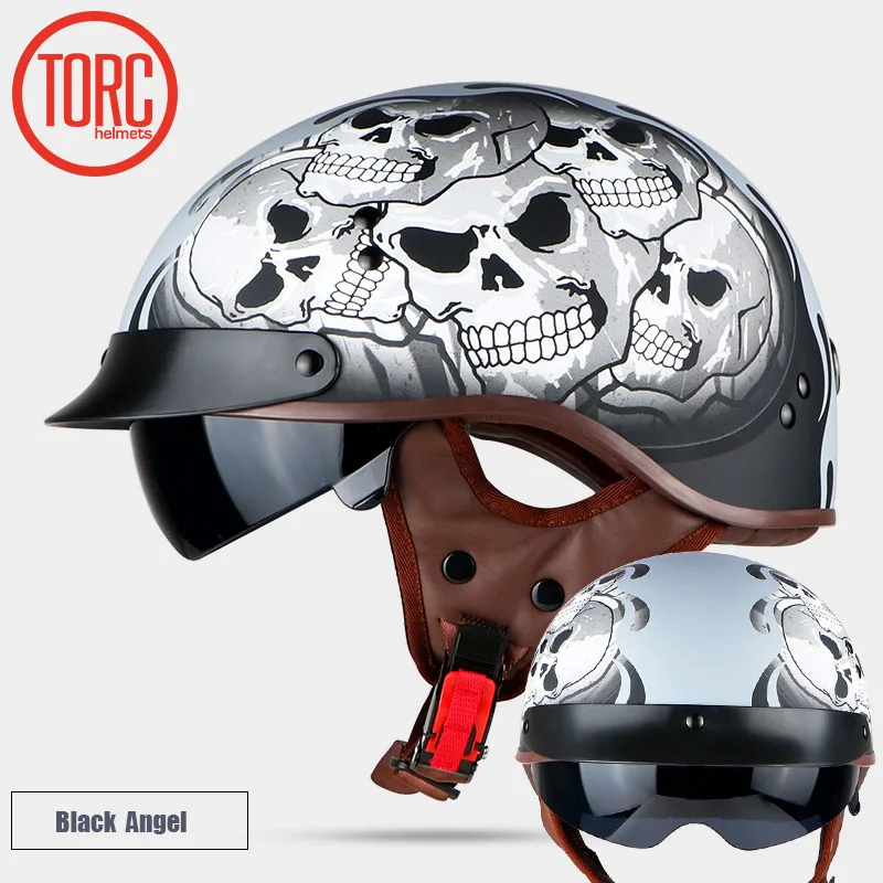 TORC T55 винтажные moto rcycle шлем Vespa Винтаж harley Лето Половина шлем с внутренним козырек струи Ретро мотоциклетный шлем в горошек - Цвет: black angel