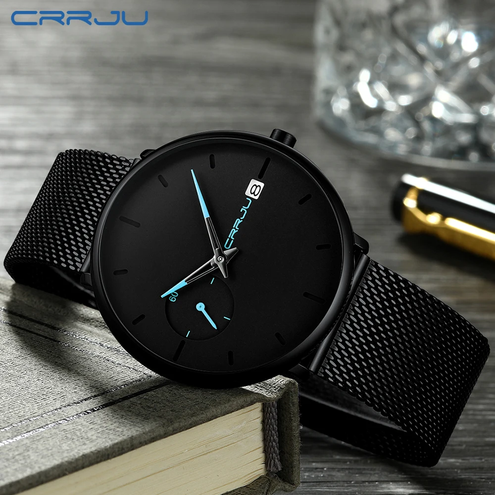 Relogio Masculino CRRJU мужские часы Лидирующий бренд Роскошные ультра тонкие наручные