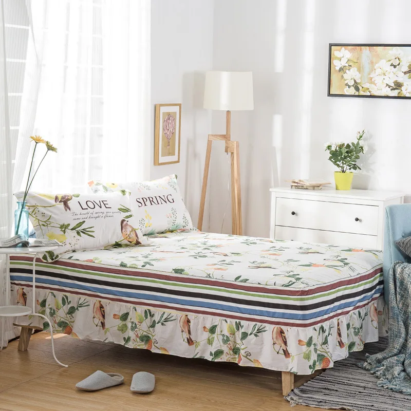 1pc New Cotton Bespread Fashion Soft Comfortable Bed Skirt Non-slip Queen King Size Fitted Bed Sheet