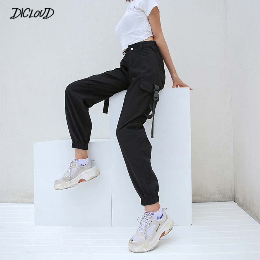 Женские повседневные джоггеры черные свободные брюки с высокой талией в стиле