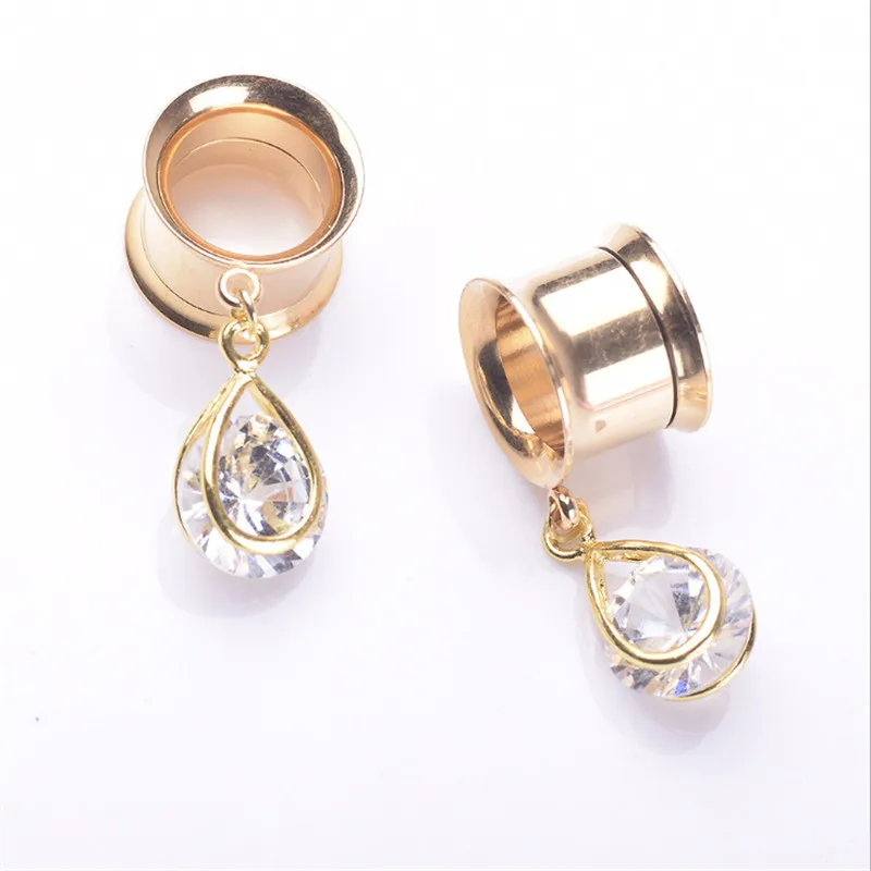 Золотые для ушей из нержавеющей стали 2 шт. пробки и туннели пирсинга плоти капель