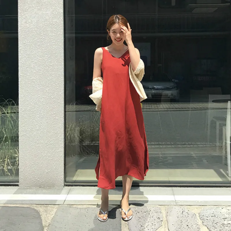 Женское летнее длинное платье на бретелях с v-образным вырезом без рукавов, прямое элегантное платье с разрезом, женская одежда Sukienki Jurken